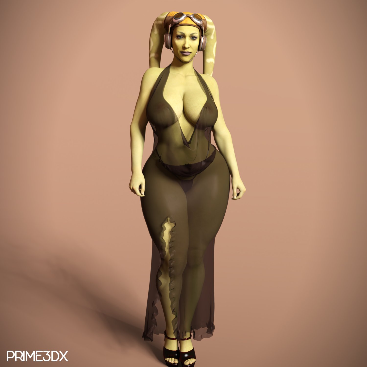 1girls, 3d, alien, breasts, female, female only, green skin, hera syndulla, nipples, nipples visible through clothing, prime3dx, star wars, thick thighs, translucent clothing, wide hips
