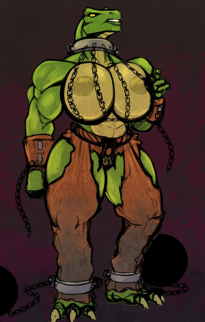 anthro anthro_only ball_and_chain batman_(series) big_breasts big_muscles breasts_bigger_than_head breasts_bigger_than_torso chains crocodilian dc dc_comics enormous_breasts huge_ass huge_breasts huge_thighs hyper_breasts johkytoky killer_croc muscles muscular muscular_arms nipples no_bra pussy reptile reptile_humanoid reptilian rule_63 shirtless shirtless_female tagme thighs torn_clothes torn_clothing ttorn_legwear vagina