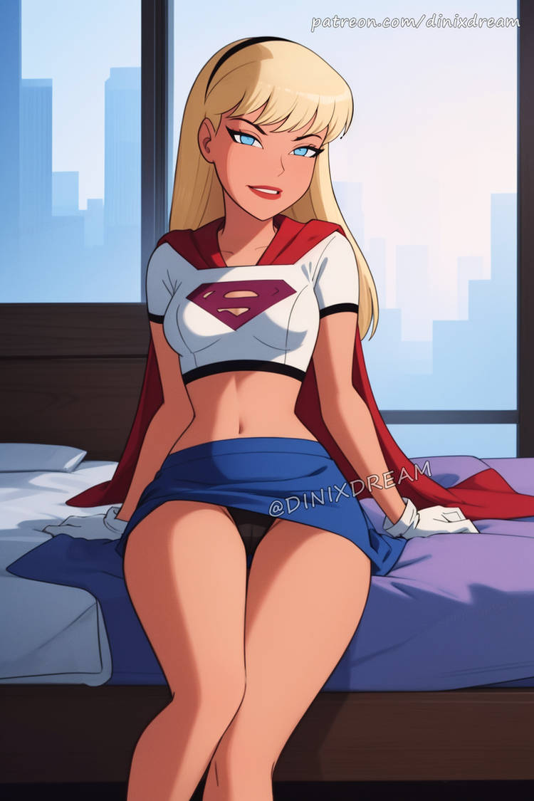 ai_generated artist_request bare_midriff dc dc_comics dcau female female_only fully_clothed kara_zor-el midriff midriff_baring_shirt miniskirt panties panty_peek skirt supergirl superman:_the_animated_series superman_(series) thong thong_bikini underwear