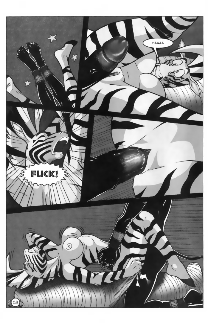 anthro anubis big_penis breasts comic deity egyptian english_text equine extro female insertion large_insertion lying male mammal missionary_position nexus nude on_back page_8 penetration penis pussy sex spooo tina_(nexus) zebra zoomara zoomara_comics zoorama