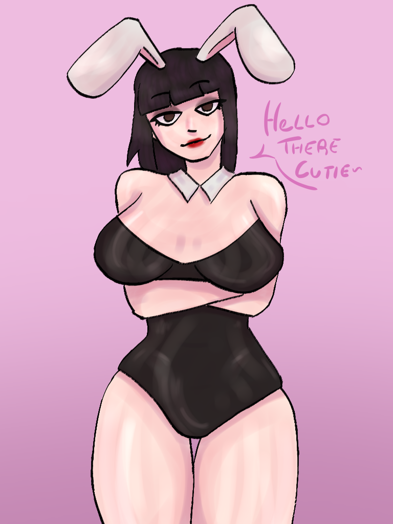 big_breasts breasts bunny_ear bunny_girl bunnysuit goth goth_girl lena lena_kuleszynska oc oiled_skin original_character thick thick_thighs thighs