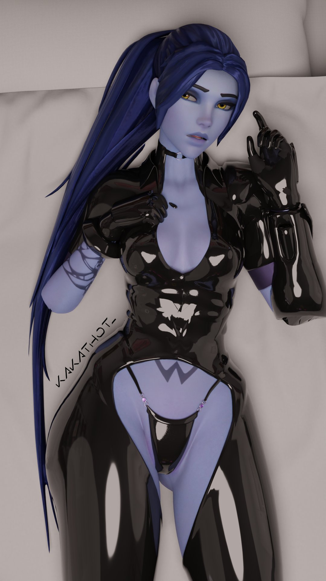 3d, female, female only, fully clothed, latex, missing tags, overwatch, overwatch 2, revealing clothes, shiny clothes, tagme, thotty, tight clothing, widowmaker