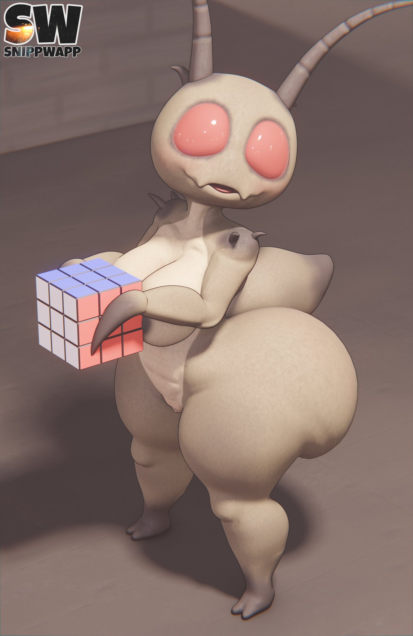 1girls 3d 3d_(artwork) antennae anthro arthropod arthropod_abdomen arthropod_humanoid artist_logo artist_name ass big_ass big_breasts big_butt bottom_heavy breasts bubble_butt curvaceous curvy curvy_figure cute dat_ass dumptruck_ass female female_only hi_res hoarding_bug_(lethal_company) huge_ass lethal_company nude red_eyes rubik's_cube shortstack snippwapp solo solo_female tagme thick_thighs