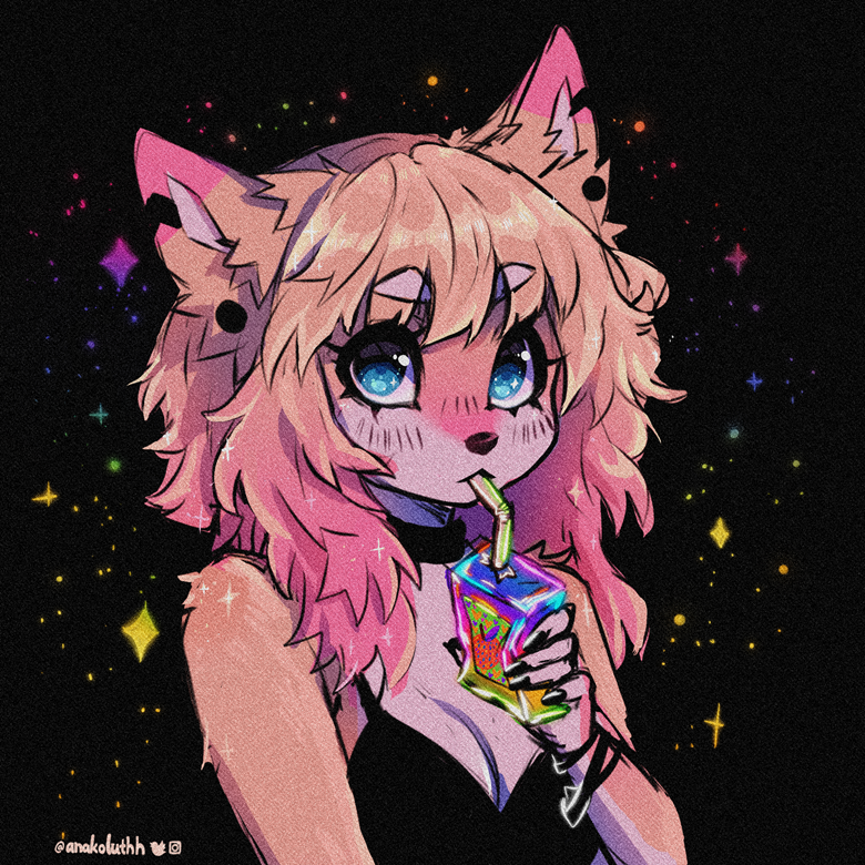 anakoluth big_breasts blonde_hair blue_eyes cleavage collar dog_girl female furry furry_female piercing piercings pink_hair topwear