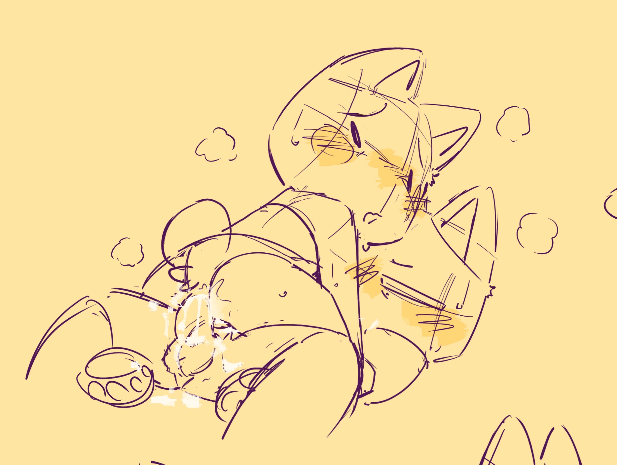 after sex, anal, anal sex, ass, bj (artist), blush, cum, cum in ass, cum inside, gay, genital fluids, genitals, hi res, kuro (doko demo issho), male, male only, male/male, non-human, non-human only, penetration, sex, sketch, steam, toony, toro inoue