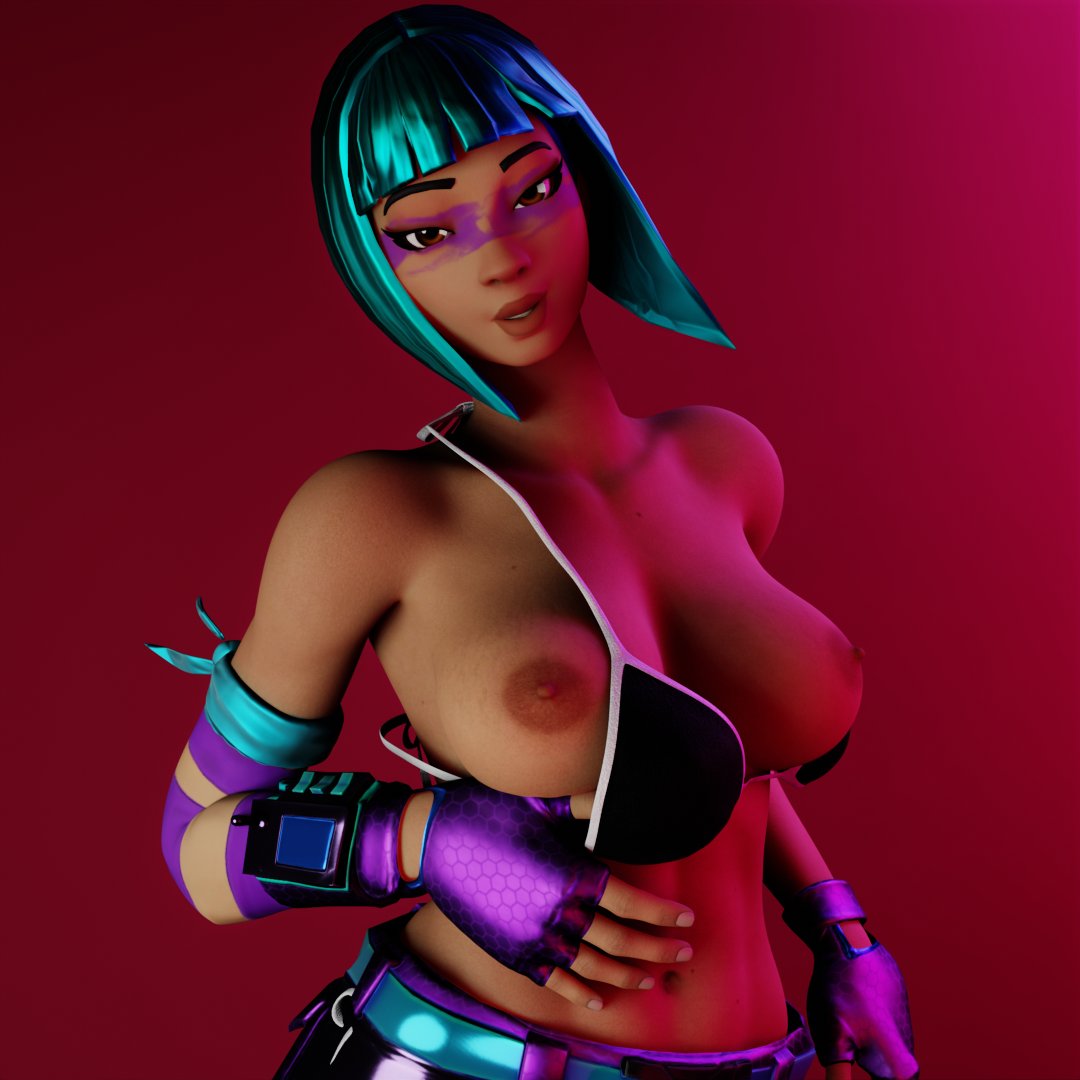 armwear bikini bikini_top bikini_top_removed breasts facepaint female female_only fingerless_gloves flashing_breasts fortnite looking_at_viewer nitrofx9 pants partially_clothed partially_clothed_female shadow_ops solo solo_female wonder_(fortnite)