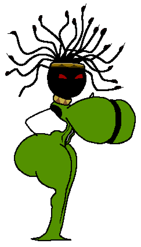 1girls ass big_ass breasts clothed clothed_female female female_only full_body hand_on_hip keelgabeytheart large_breasts medusa_(stick_war) red_eyes side_view solo solo_female stick_war stick_war_3