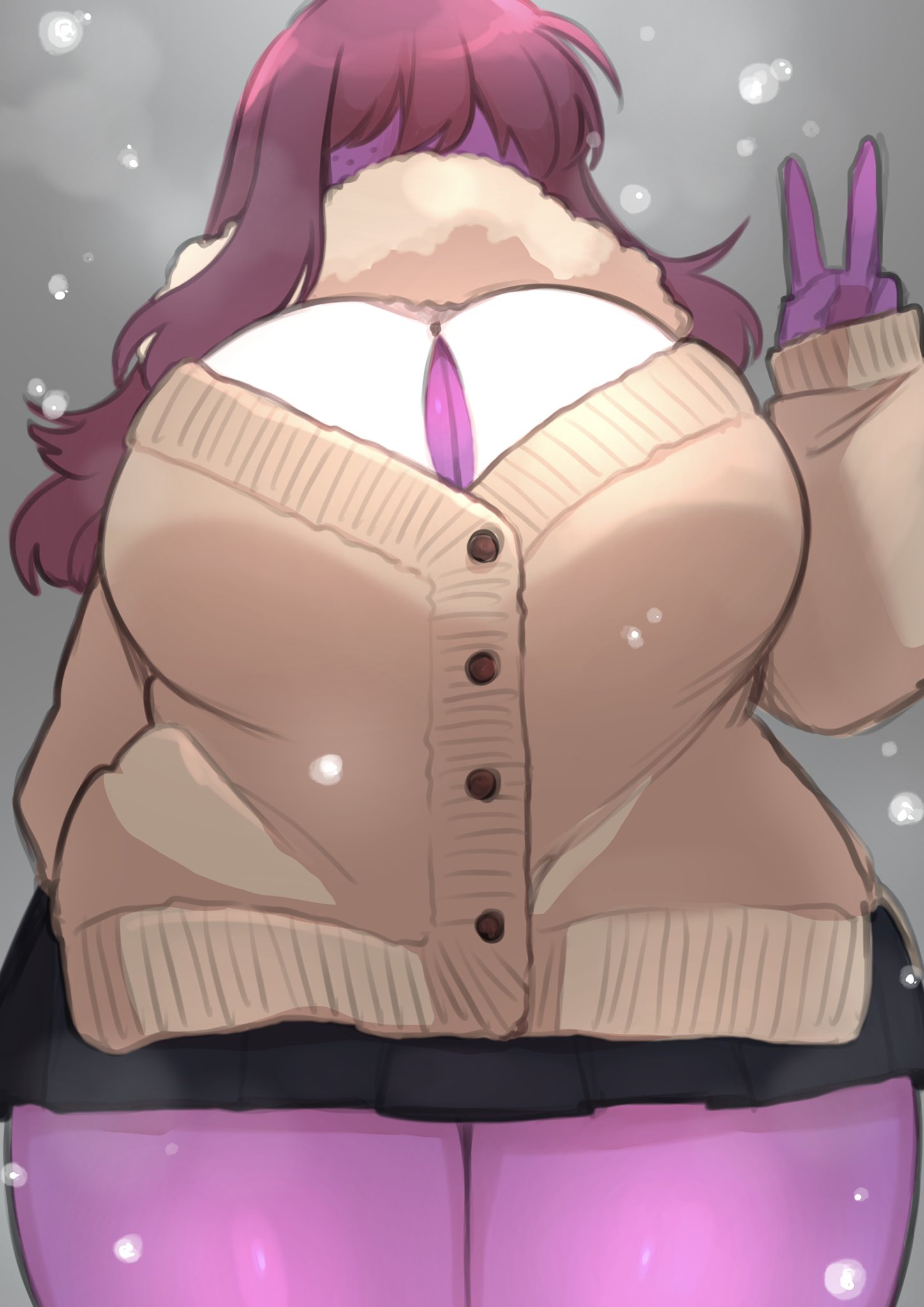 anthro, big breasts, breasts, chubby, chubby female, clothed, clothing, deltarune, female, hair over eyes, skirt, solo, susie (deltarune), thick thighs, underchikichan, undertale (series)