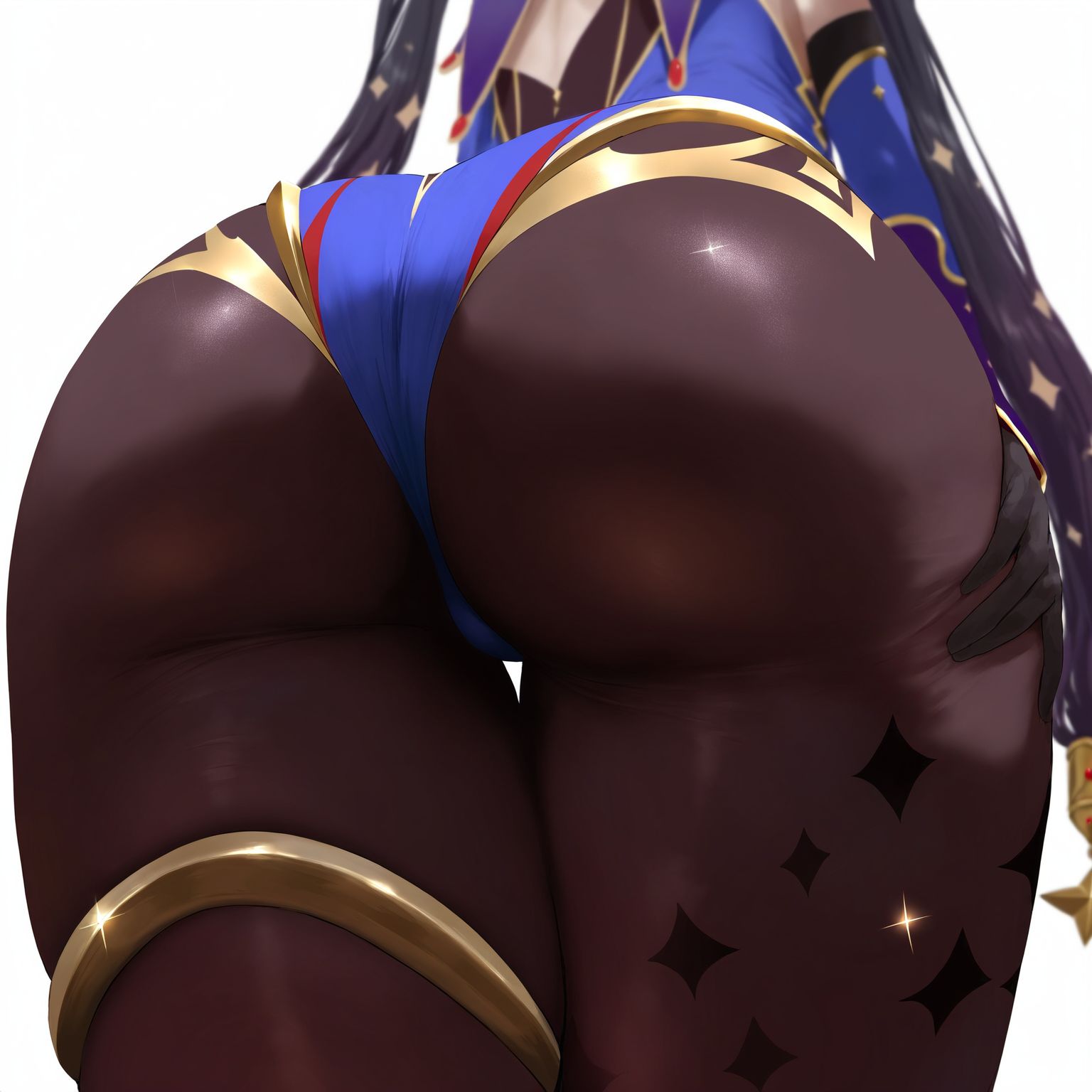 1girls ai_generated ass ass_focus female female_only from_behind genshin_impact hourglass_figure leotard low-angle_view mona_(genshin_impact) mona_ass nai_diffusion pantyhose solo stable_diffusion wide_hips