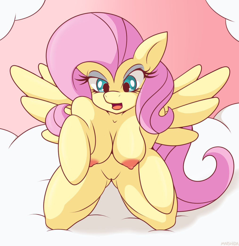 2014 anthro breasts equine female fluttershy_(mlp) friendship_is_magic fur group group_sex hair kneeling long_hair maishida mammal my_little_pony nude open_mouth pegasus pink_hair pussy sex straight_hair threesome wings yellow_fur