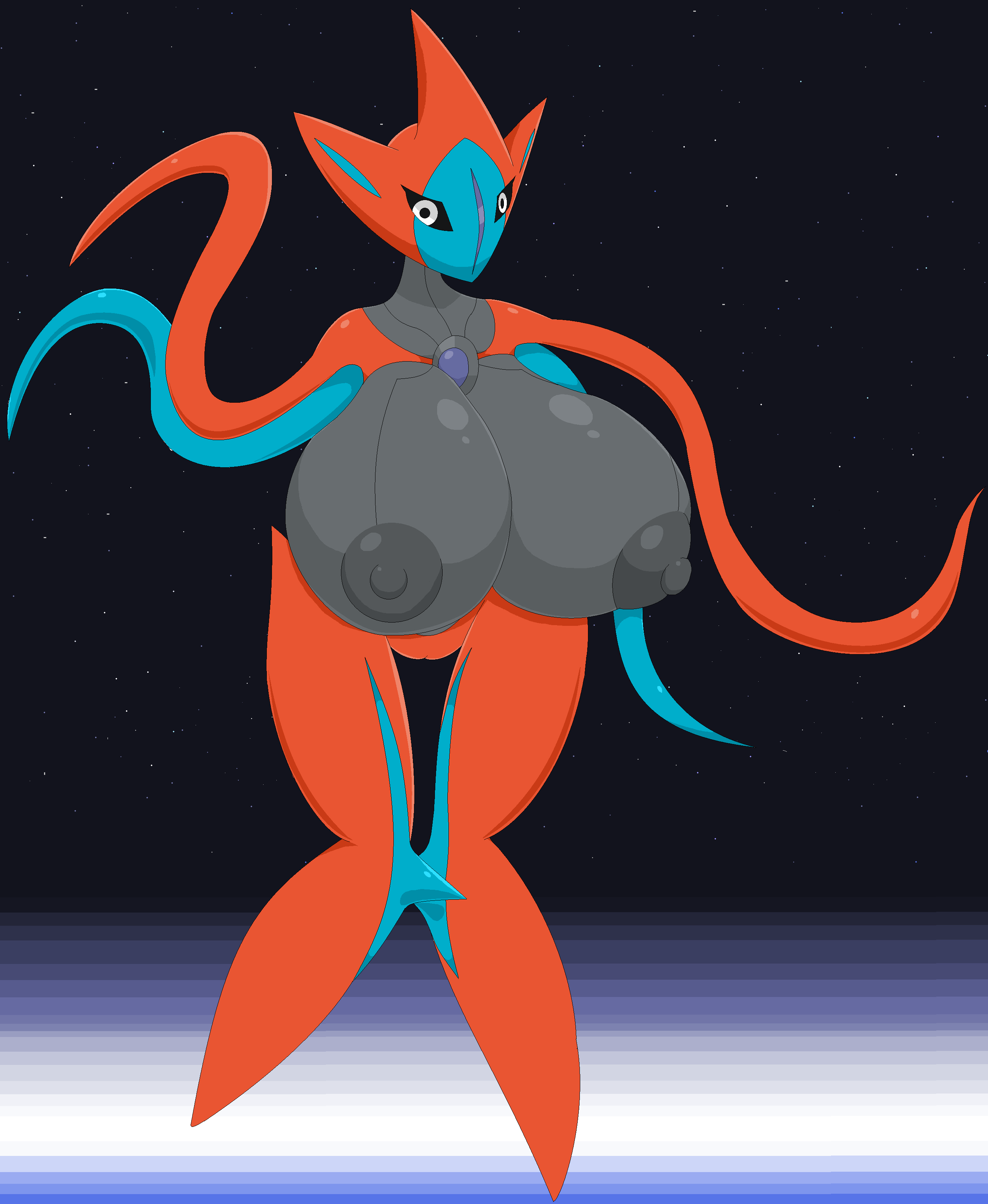 anthro breasts deoxys female huge_breasts humanoid large_breasts looking_at_viewer metachoke nintendo nipples pokemon pokemon_(species) pokemorph pussy solo