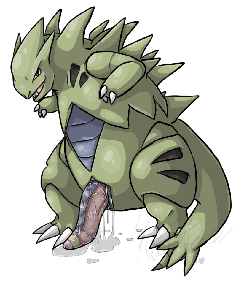 2014 alpha_channel ambiguous_fluids animal_genitalia big_penis claws feral front_view genital_slit half-erect leaning leaning_forward looking_at_viewer male male_only naughty_face nintendo nude penis plain_background pokemon pokemon_(species) queenkami scalie sharp_teeth slime slit smile solo standing teeth transparent_background tyranitar unusual_penis video_games