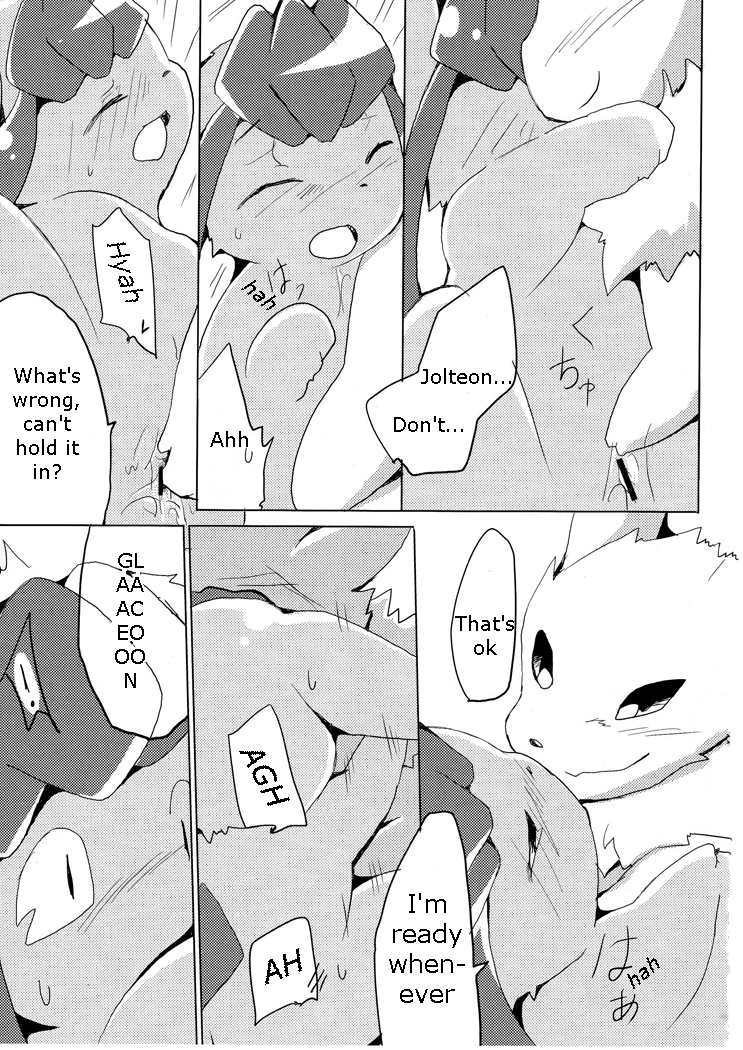 ambiguous_gender azuma_minatsu censored comic eeveelution female feral fur glaceon jolteon kemono nintendo pokemon pussy translated video_games