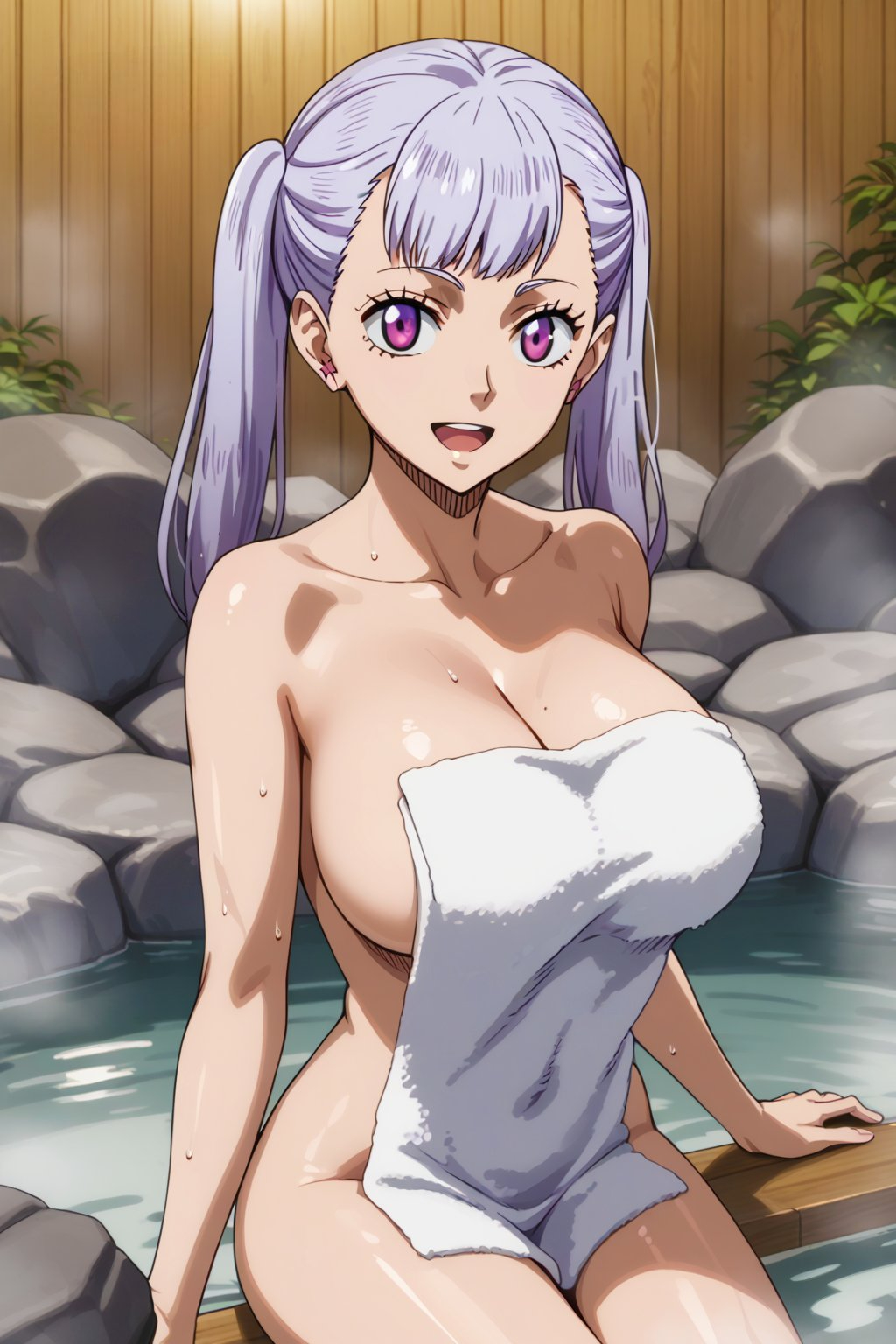 1girls ai_generated big_breasts black_clover breasts curvy eternoai hi_res hot_spring hourglass_figure huge_breasts large_breasts looking_at_viewer noelle_silva purple_eyes royalty silver_hair sweat thick_thighs thighs towel twintails voluptuous