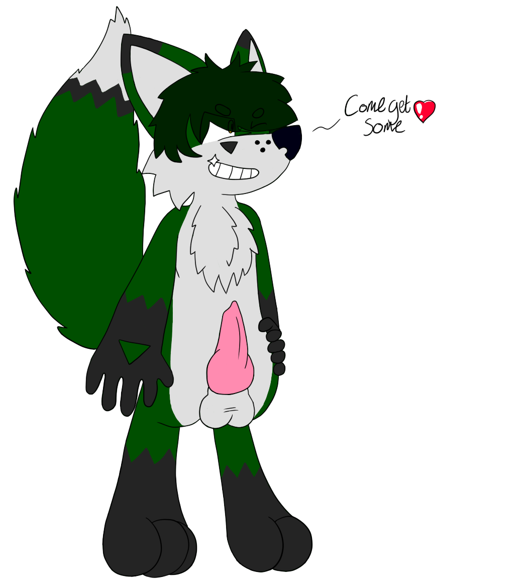 1boy animal_genitalia anthro balls canine canine_penis chest_tuft digitigrade erection fox freckles fur green_fur grin hand_on_hip knot long_tail male male_only mammal one_eye_closed penis solo standing transparent_background tuft yellow_eyes zero_(character) zerofox97_(artist)