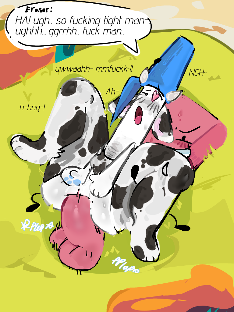 battle_for_dream_island cow cow_costume eraser eraser_(bfdi) femboy femboy_penetrated gay gay_sex male male/femboy male/male male_only male_penetrated male_penetrating male_penetrating_femboy male_penetrating_male moaning moaning_in_pleasure object_show object_shows outdoor_sex outdoors outside pen pen_(bfdi) penetration sex speech_bubble tagme text there_i_tagged_it_for_you_lazy_asshole