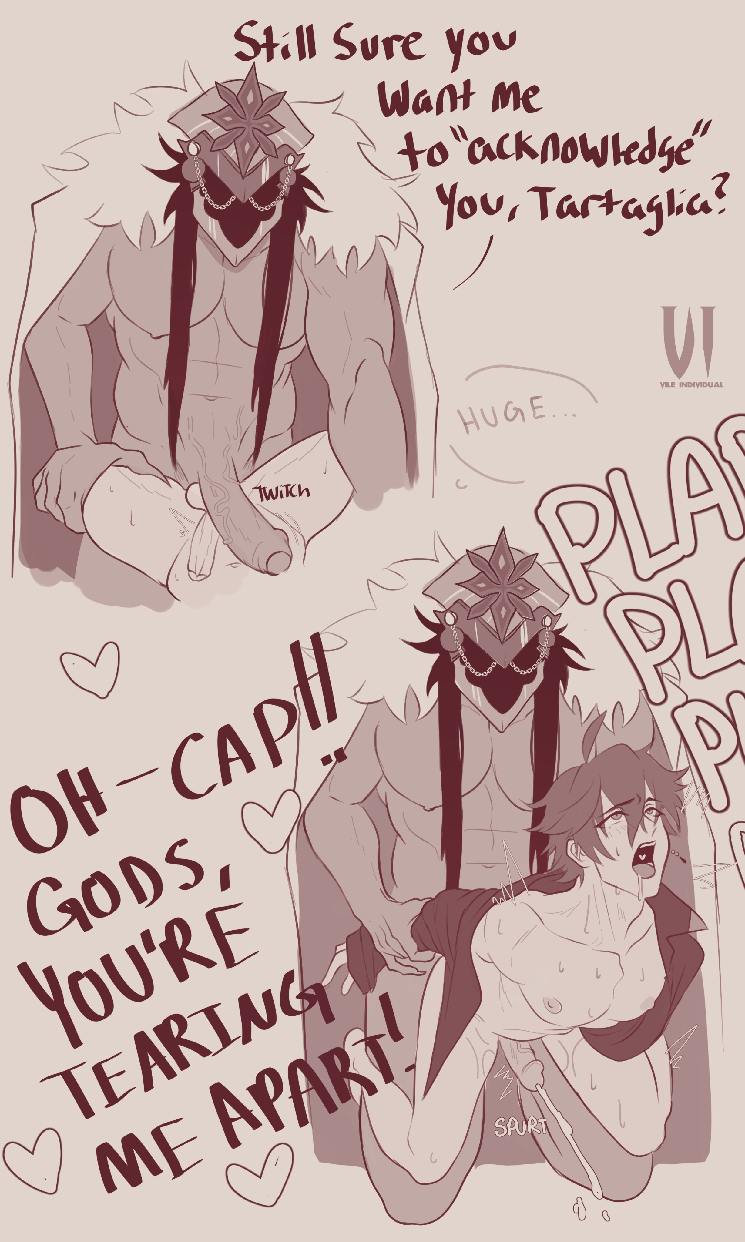 2boys, capitano (genshin impact), childe (genshin impact), dick, genshin impact, male, male only, male/male, muscular, penis, tartaglia (genshin impact), yaoi