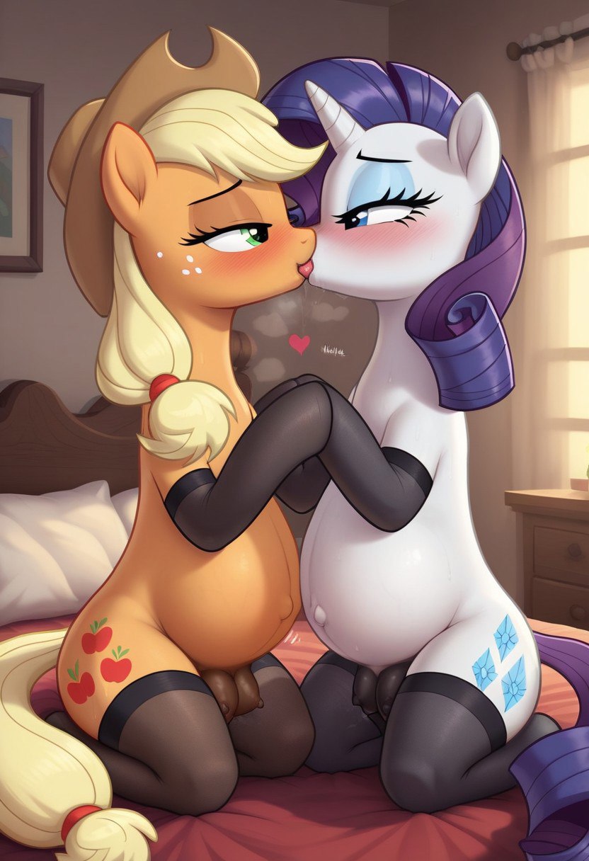 above average crotchboobs, ai generated, animal genitalia, animal pussy, anus, applejack (mlp), ass, breasts, crotchboobs, cutie mark, dock, equine genitalia, equine pussy, female, female only, feral, feral only, friendship is magic, hair, hasbro, horn, multiple pregnancies, my little pony, pregnant, pregnant belly, pregnant female, purple hair, pussy, rarity (mlp), tail, white body, white fur, yuri