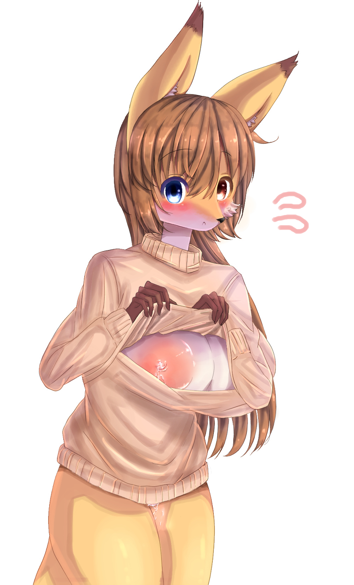 anthro areola big_areola big_breasts blue_eyes blush breasts brown_hair canine female fox hair heterochromia huge_breasts kemono lactation long_hair looking_at_viewer mammal miyanokoko nipples plain_background puffy_nipples pussy pussy_juice red_eyes solo wet_pussy