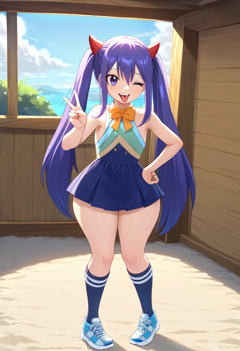 , ai_generated anime fairy_tail flat_chest petite slim_waist thick_thighs wendy_marvell young