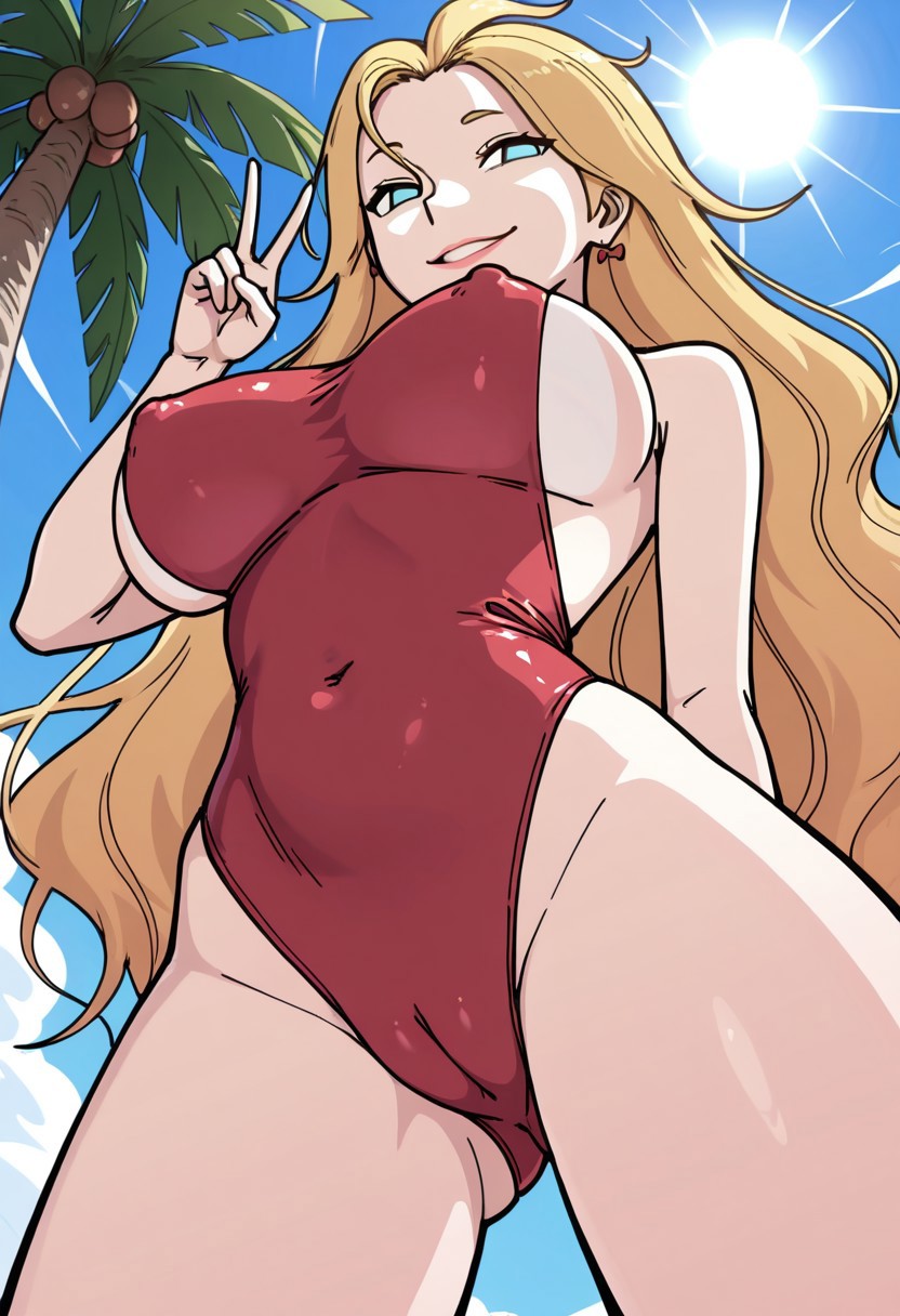 ai generated, big breasts, blonde hair, breasts, derpixon, female, large breasts, swimwear, valentine (derpixon)