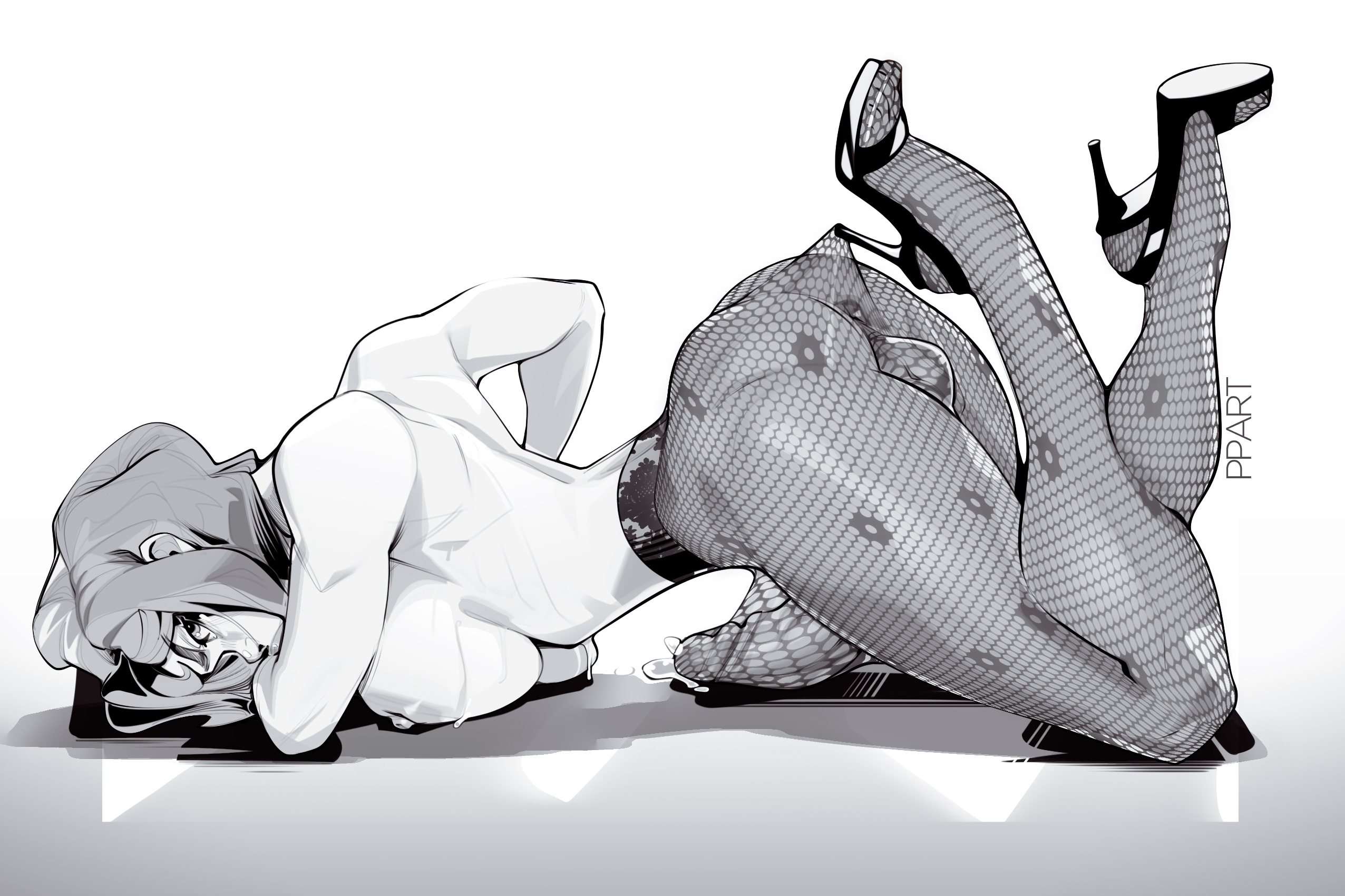 breasts, character request, fishnets, futa only, futanari, high heels, large breasts, ppart, sweat, trend
