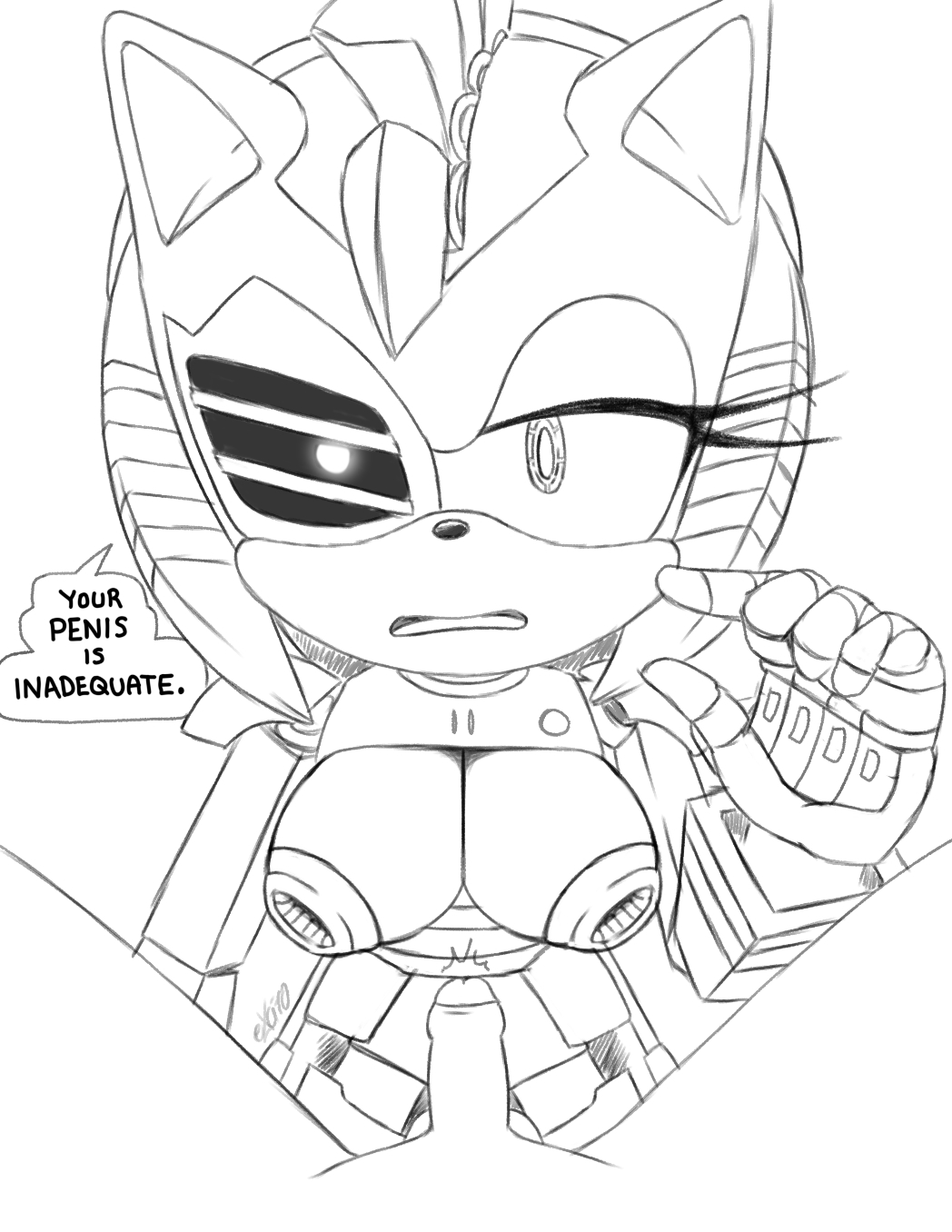 2025, amy rose, cyborg, excito, female, male, male/female, monochrome, partial male, penis, pov, rusty rose, sketch, small penis, small penis humiliation, sonic (series), sonic prime, sonic the hedgehog (series)