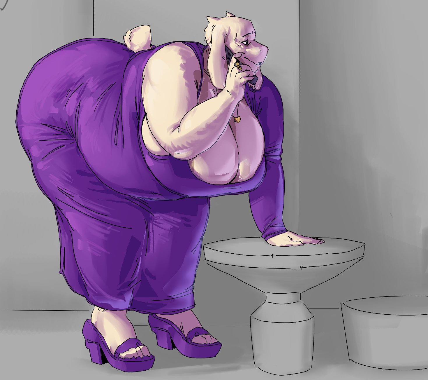 bent over, big ass, female, goat, huge ass, s miles art, thick thighs, toriel, undertale, voluptuous, voluptuous female, white fur