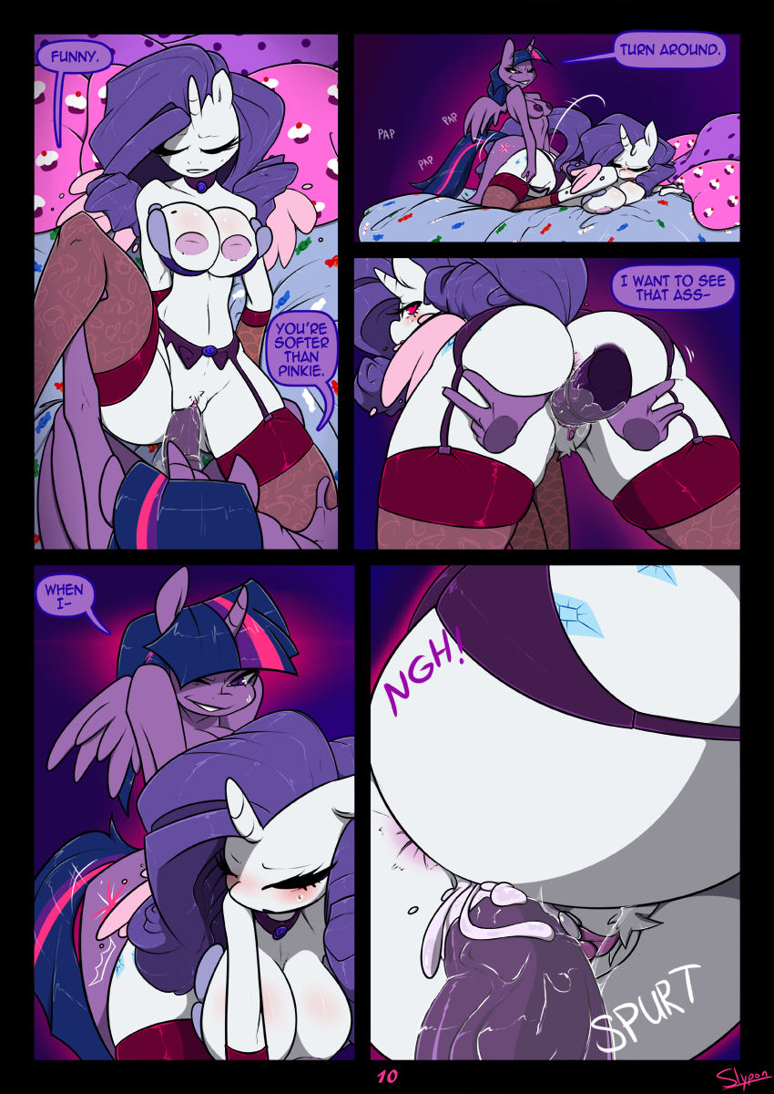 2014 2girls alicorn all_fours anthro anthrofied anus areola balls bed big_breasts big_penis blush breast_squish breasts clitoris closed_eyes clothing comic cum cum_in_pussy cum_inside cutie_mark dialogue disembodied_hand doggy_style duo english_text equine erection female friendship_is_magic from_behind fur furry futa_on_female futanari hair hanging_breasts horn huge_breasts inside intersex intersex_on_female inverted_nipples legwear long_hair mammal my_little_pony nipples one_eye_closed penetration penis pillow princess_twilight_sparkle_(mlp) puffy_nipples purple_fur purple_hair pussy rarity_(mlp) sex slypon stockings straight_hair testicles text twilight_sparkle_(mlp) vaginal_penetration white_fur wings