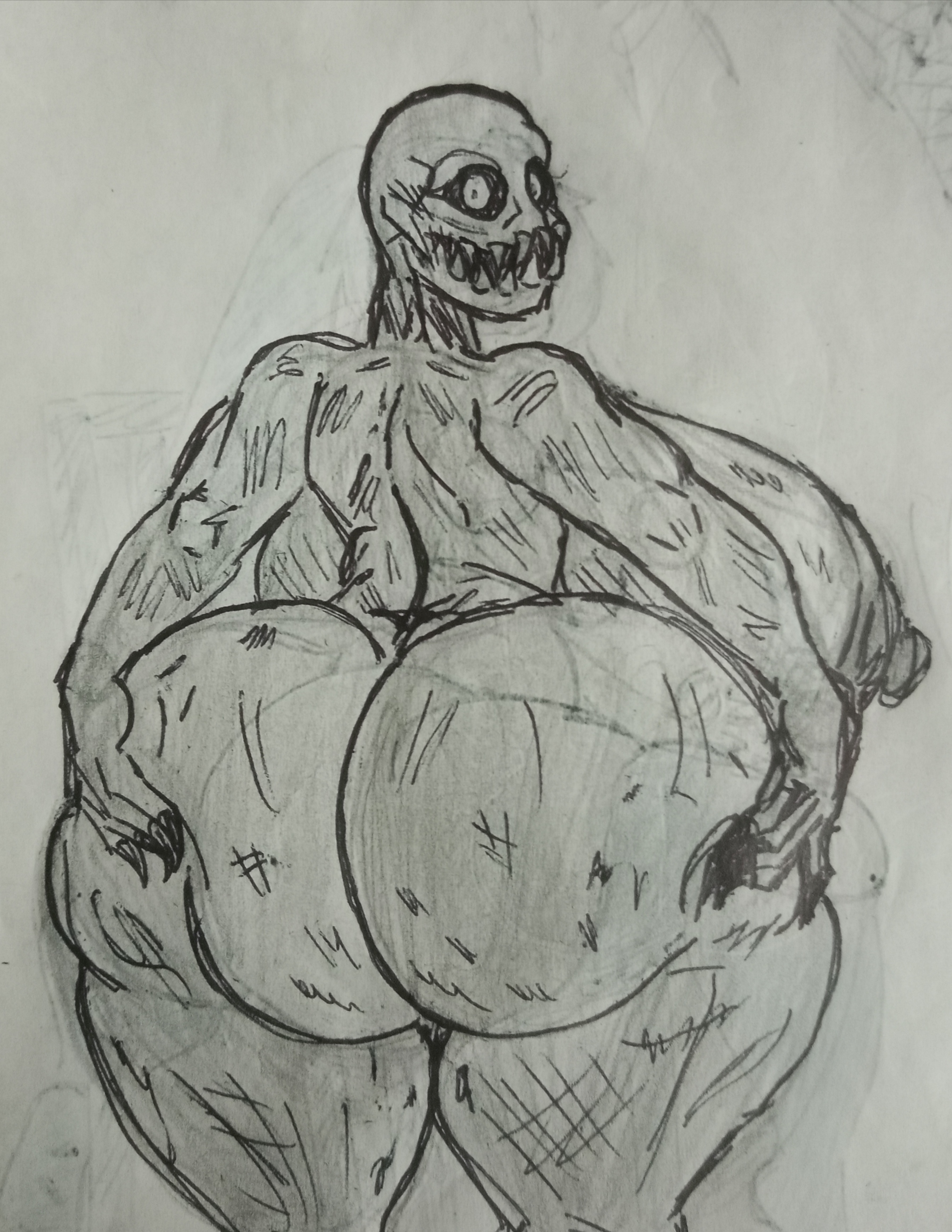 1girls, areolae, ass bigger than head, big ass, big breasts, breasts bigger than head, claws, female, hand on ass, huge ass, huge breasts, kaxta, looking at viewer, looking back, monster girl, nightmare waifu, nipples, regenerador, regeneradora, resident evil, solo female, teeth, ugly female, video games