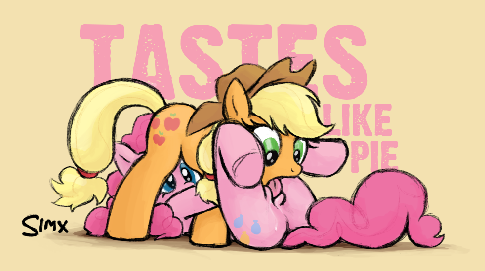 69 applejack_(mlp) blonde_hair blue_eyes cunnilingus duo english_text equine female friendship_is_magic green_eyes hair hat horse licking mammal my_little_pony oral pink_hair pinkie_pie_(mlp) pussy pussy_juice sex simx smooth_skin text tongue tongue_out vaginal_penetration wet yuri