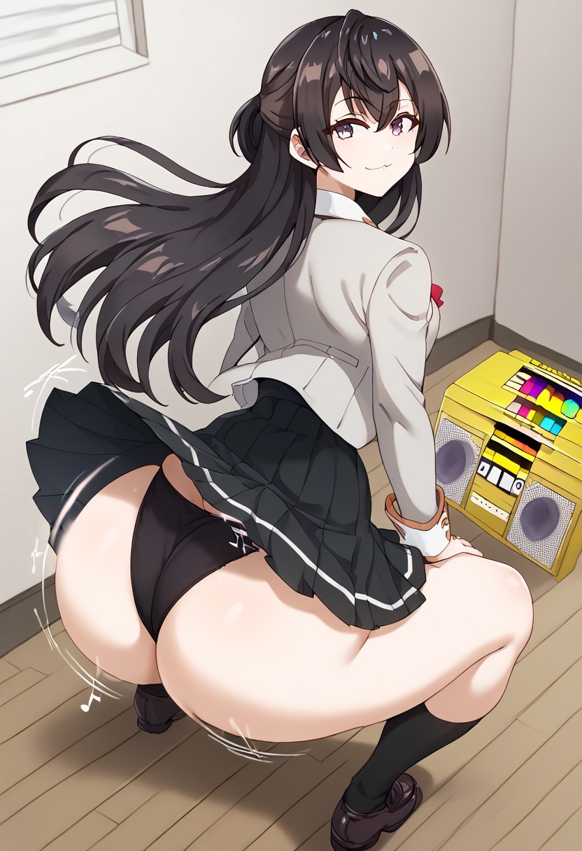 1girls absurd_res ai_generated ass ass_shake black_panties black_skirt black_socks black_vest body_control boombox bouncing_ass buttons collared_shirt cropped_jacket dekutree10 gold_boombox_(prevence) grey_jacket hi_res hypnosis jacket lapels loafers long_hair long_sleeves looking_at_viewer looking_back notched_lapels panties pleated_skirt red_bow red_bowtie school_uniform shaking_ass shirt shoes sister skirt socks solo suou_yuki tease teasing tokidoki_bosotto_russian_de_dereru_tonari_no_alya-san twerk twerk_hypnosis twerking uniform upskirt vest