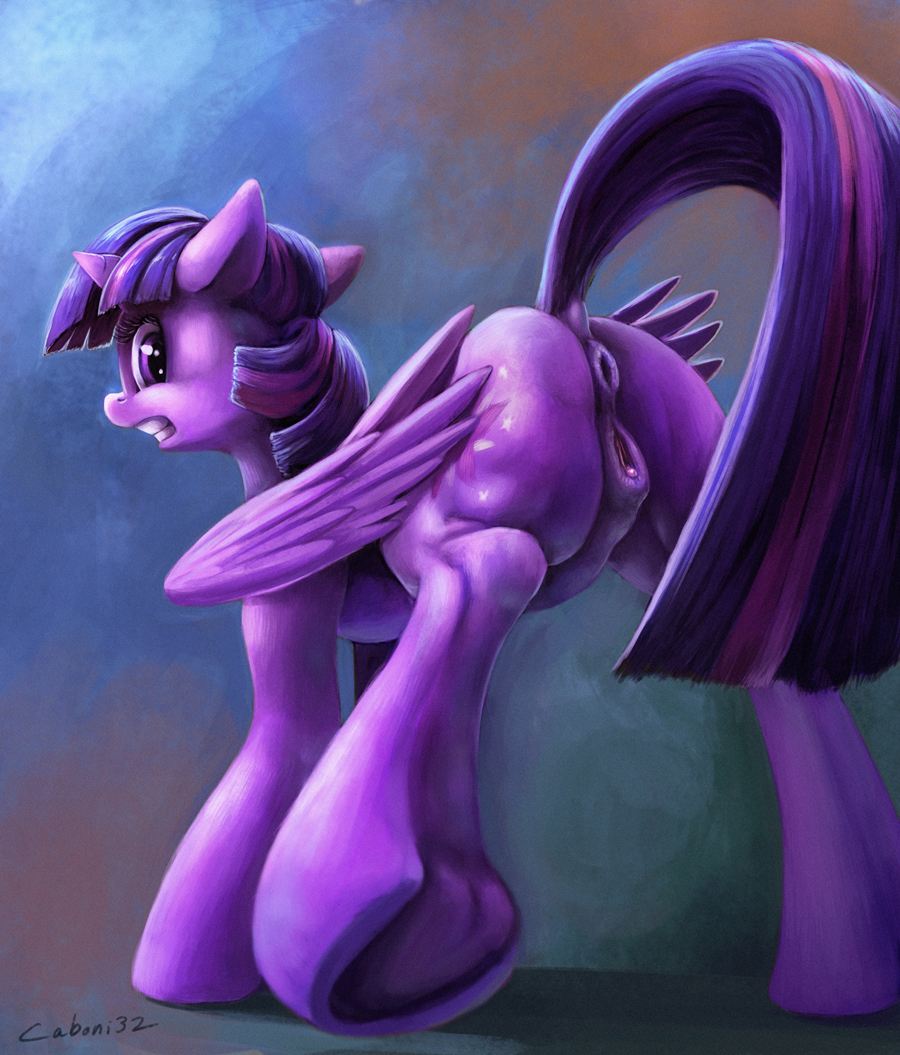 2014 alicorn anatomically_correct anatomically_correct_pussy anus ass back_view caboni32 cutie_mark equine female feral friendship_is_magic fur hair horn mammal my_little_pony purple_eyes purple_fur pussy solo twilight_sparkle_(mlp) underhoof wings