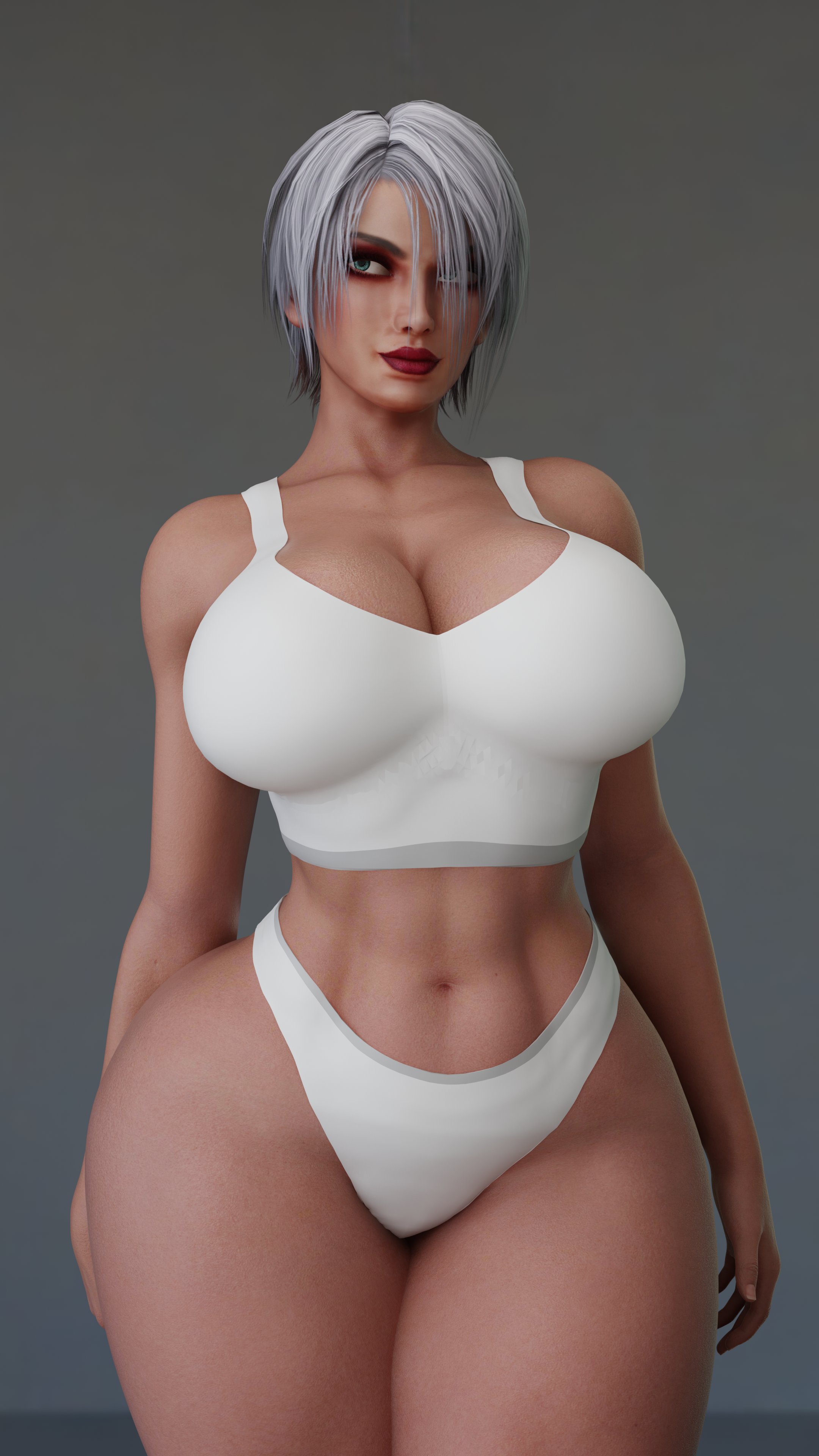 1girls, 3d, 3d model, ass, big ass, big breasts, big butt, breasts, busty, cpt-flapjack, female, female only, high heels, huge ass, huge breasts, huge butt, impossible clothes, isabella valentine, lieutenant flapjack, light skin, light-skinned female, lip, looking at viewer, looking back, make up, makeup, pale skin, pale-skinned female, red lips, red lipstick, shiny breasts, shiny butt, shiny hair, shiny skin, short hair, sideboob, simple background, skimpy clothes, solo, solo female, soul calibur, thick thighs, tight clothes, tight clothing, white hair