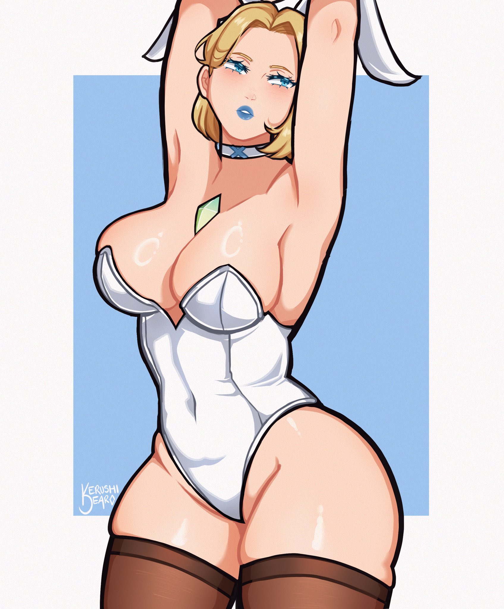 blonde female, blonde hair, bunny ears, bunnysuit, emma frost, female, kerushi, kerushidear, marvel, marvel comics, milf, thick thighs, white queen, wide hips, x-men