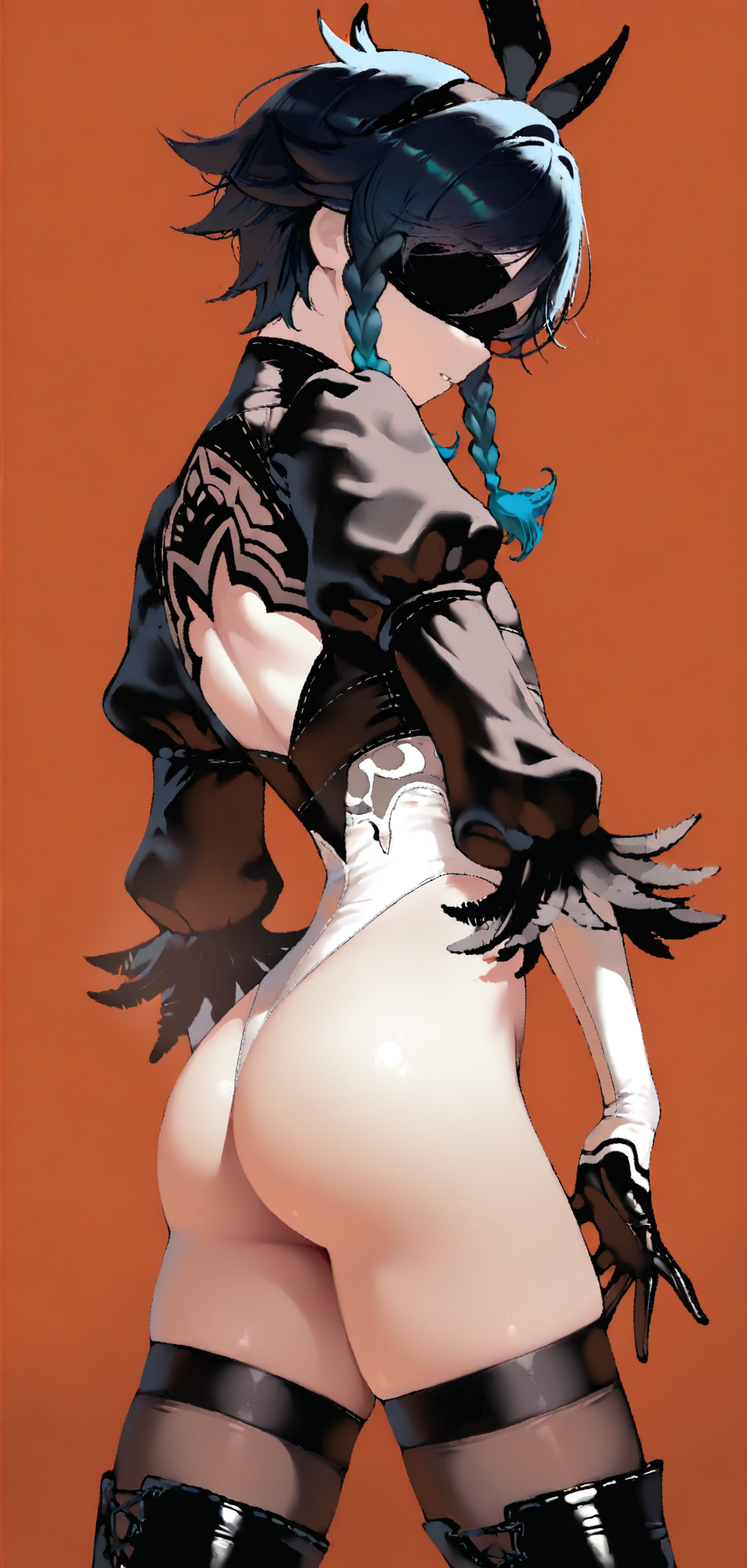 1boy, ai generated, ass, cosplay, crossdressing, crossplay, femboy, genshin impact, highleg leotard, leotard, male, male only, nier (series), nier: automata, trap, venti (genshin impact), wysfl, yorha 2b (cosplay)