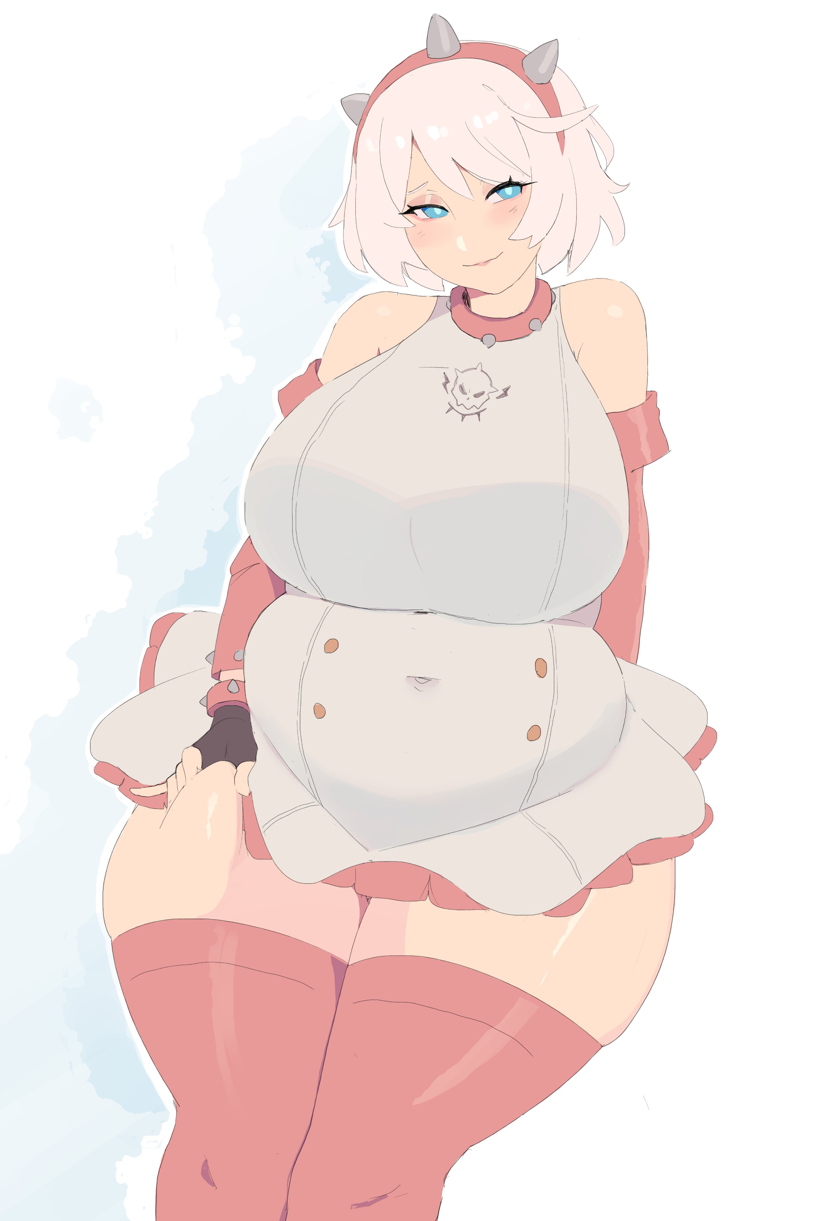 big breasts, big thighs, blue eyes, breasts, chubby, chubby female, chubby girl, elphelt valentine, fat, fat female, female, guilty gear, guilty gear strive, napolitane, skirt, thick thighs, tummy, white hair