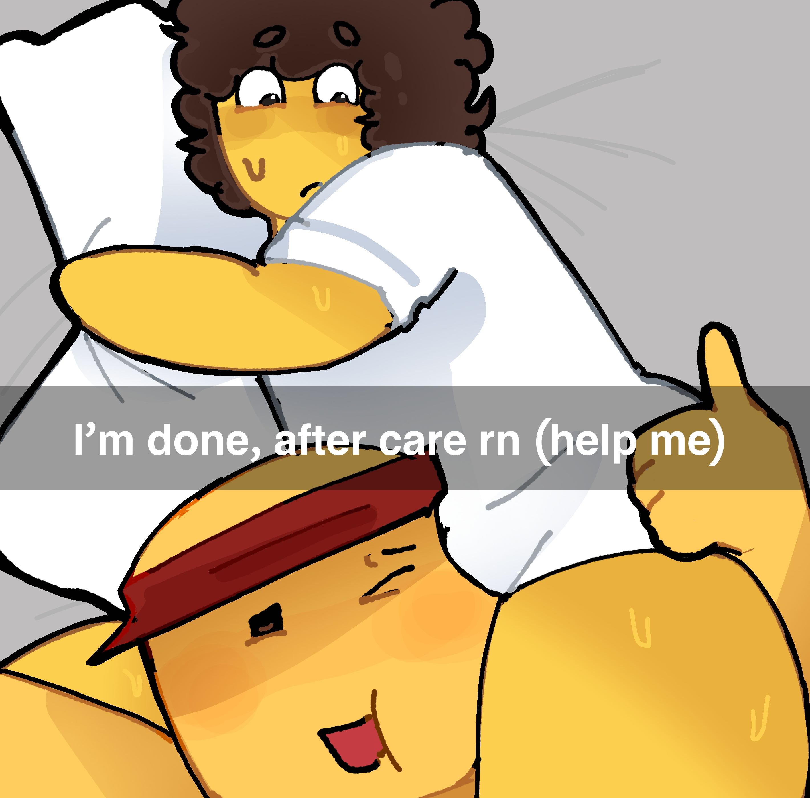 after sex, aftercare, between legs, between thighs, elliot (forsaken), elliot (work at a pizza place), forsaken (roblox), grabbing pillow, male/male, roblox, roblox game, robloxian, self upload, shedletsky, shedletsky (forsaken), sweat, tagme, tagme (artist), thigh crushing