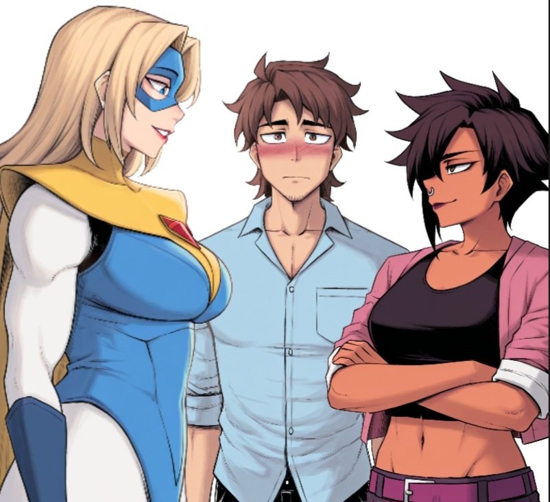 1boy, 2girls, ai generated, big ass, big breasts, big thighs, blonde blazer, breasts, curvaceous, curvy, curvy figure, digital media (artwork), dispatch (game), donsonictaro18, female, hips, huge ass, huge breasts, huge thighs, invisigal, large ass, large breasts, large thighs, legs, light skin, light-skinned female, light-skinned male, male, male/female, mature, mature female, robert robertson, slim waist, straight, tan body, tan skin, tan-skinned female, thick, thick hips, thick legs, thick thighs, thighs, tomboy, voluptuous, waist, wide hips, wide thighs