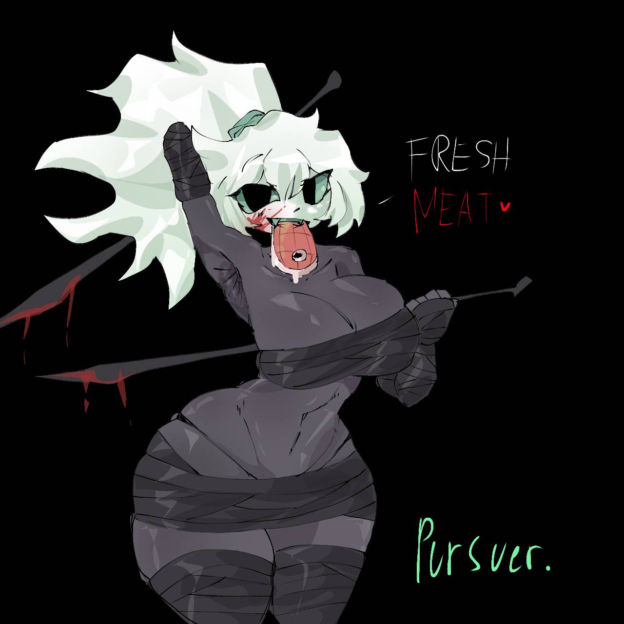 1girls, bandages, belly button, breasts, character name, die of death (roblox), english text, female, huge ass, huge breasts, meat, pursuer (die of death), roblox, roblox game, robloxian, rule 63, stomach, tagme, text, thick thighs, thighs, zans nation
