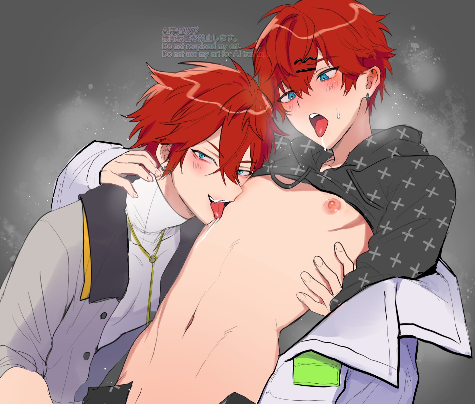 2boys, blue eyes, brother and brother, brothers, ensemble stars!, excited, gay, hiiro amagi, incest, male/male, penis, place bo kki, red hair, rinne amagi, siblings, yaoi