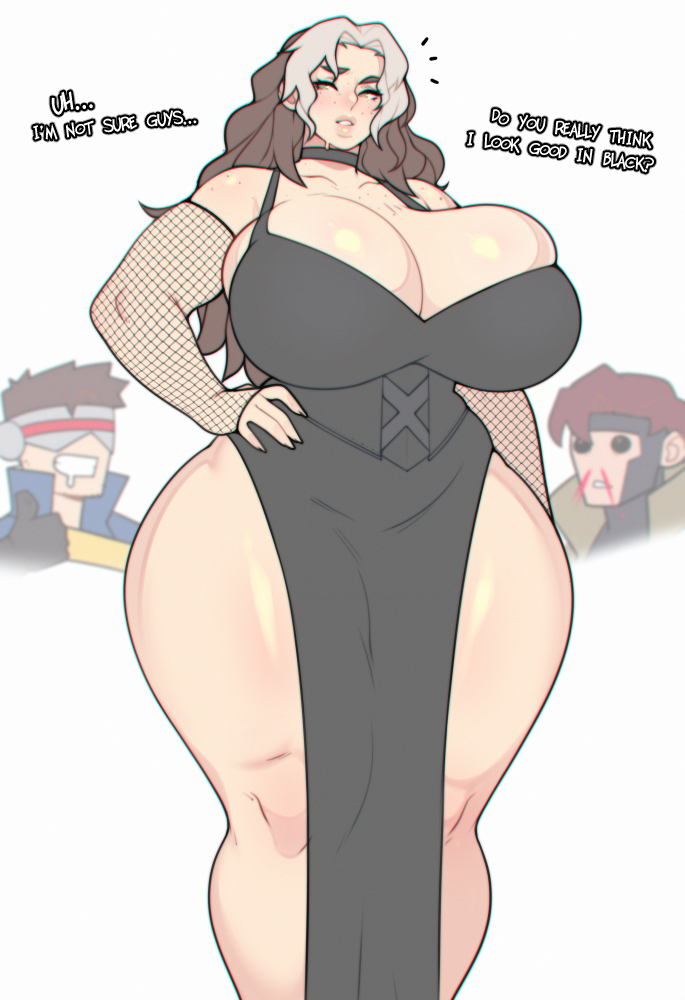 cleavage, female, foxicube, girl, goth, goth girl, gothic, hourglass figure, huge breasts, marvel, marvel comics, rogue (x-men), tagme, thick thighs, voluptuous, wide hips, x-men