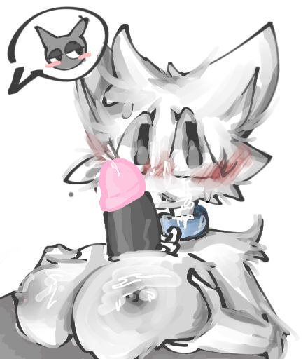 amunse animal_ears animal_humanoid collar cum fur fur_breasts fur_thick_thighs furry gray_(sprunki) gray_dick gray_penis humanoid_penis incredibox_mod kwarta paizuri sprunki surprised_face titjob wenda_(sprunki) white_fur