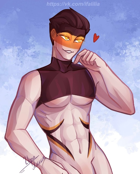 1boy abs black_hair countryhumans golden_eyes heart ifa_lilia_(artist) looking_at_viewer male male_only penis russian_empire_(countryhumans) smile solo solo_male watermark white_body