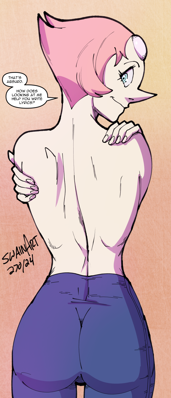 1girls ass big_ass flat_chest flat_chested jeans pants pearl_(steven_universe) small_breasts steven_universe swain_(artist) topless