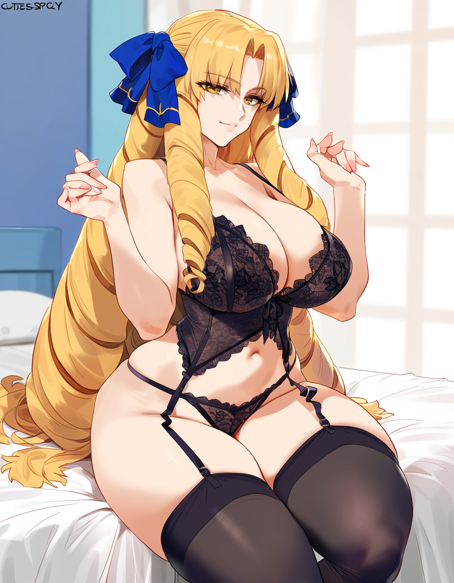 1girls ai_generated big_breasts blonde_hair breasts fate/stay_night fate_(series) female female_focus huge_breasts large_breasts light-skinned_female long_hair looking_at_viewer luviagelita_edelfelt smiling smiling_at_viewer thick_thighs thighs yellow_eyes