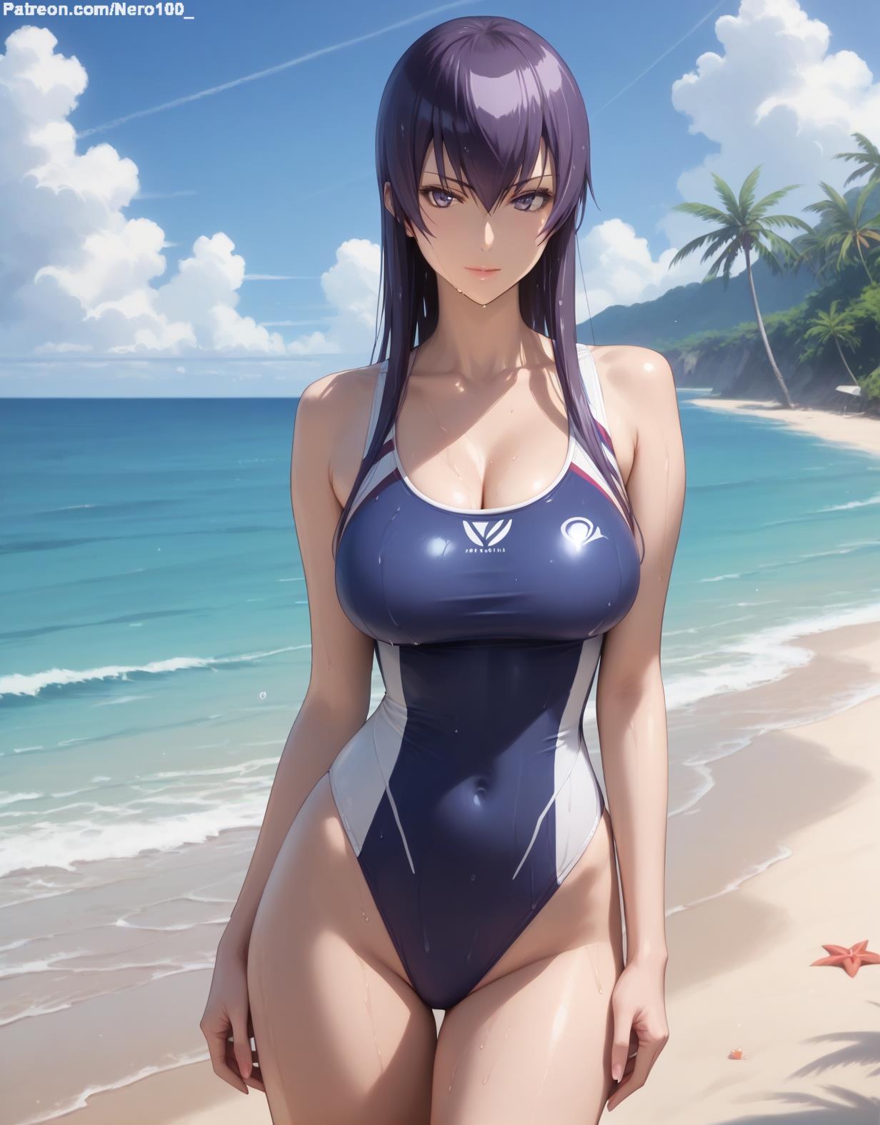 1girls 2d ai_generated ass athletic athletic_female bare_shoulders beach belly big_breasts curvy curvy_figure cute cute_face detailed eyelashes eyeshadow female female_only fit fit_female focus high_quality highschool_of_the_dead huge_breasts large_breasts legs light-skinned_female light_skin lips lipstick long_hair looking_at_viewer makeup mascara midriff nero100 one-piece_swimsuit outdoors outside pale-skinned_female pale_skin posing purple_hair saeko_busujima sagging_breasts seductive seductive_look stable_diffusion swimsuit tagme thighs thin_thighs