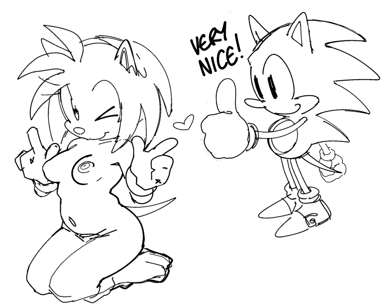 almost_naked amy_rose approval black_and_white gloves headband heart heart_symbol monochrome silly sitting_on_legs sketch smile socks sonic_(series) sonic_the_hedgehog sonic_the_hedgehog_(series) tagme thumbs_up watatanza