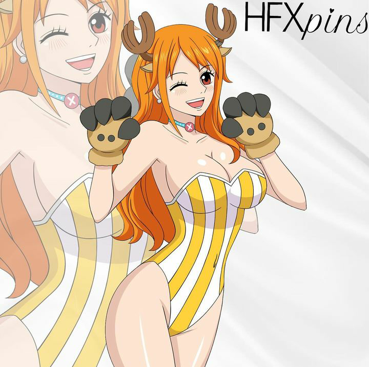 1girls 2024 2024s 2d 2d_(artwork) 2d_artwork antlers big_breasts breasts brown_eyes cosplay female female_focus female_only hair hi_res nami nami_(one_piece) one_eye_closed one_piece orange_hair reindeer reindeer_antlers reindeer_costume signature simple_background smile tony_tony_chopper_(cosplay) white_background