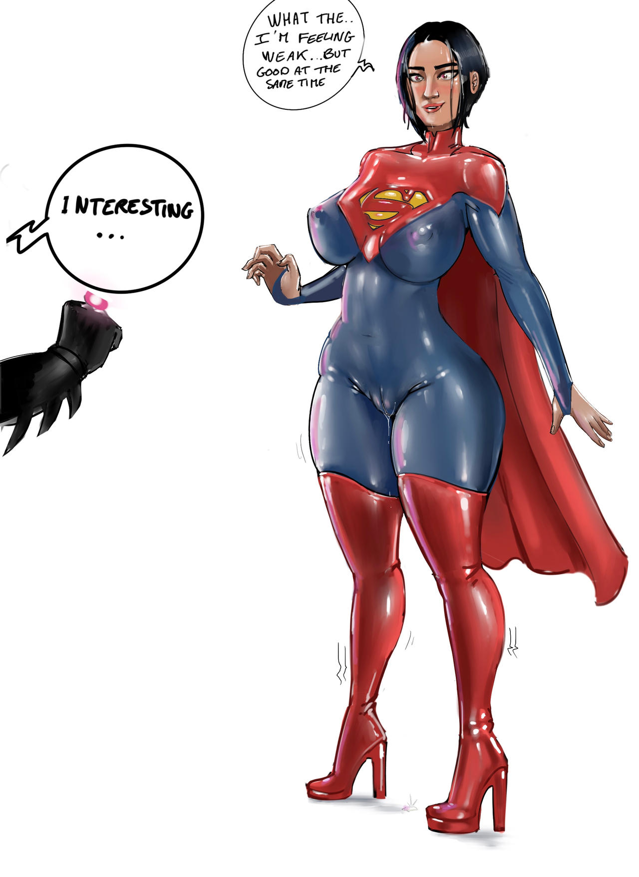 black_hair bulging_nipples cameltoe cape dc dc_comics erect_nipples high_heel_boots horny_female imminent_sex iron_doomer nipple_bulge pink_kryptonite quivering sasha_calle short_hair short_hair_female supergirl superheroine thick_ass thick_thighs trembling wide_hips